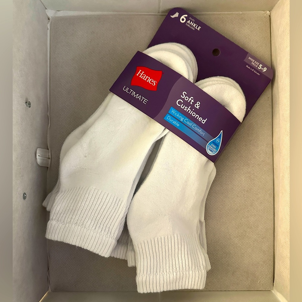 Hanes Ultimate Comfort Ankle Socks 6-Pack White NWTS - Picture 7 of 15
